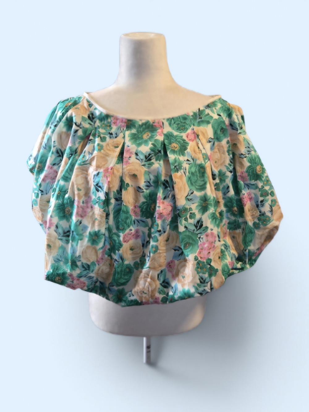 Floral Off-Shoulder Puff Sleeve Blouse in Teal & Cream